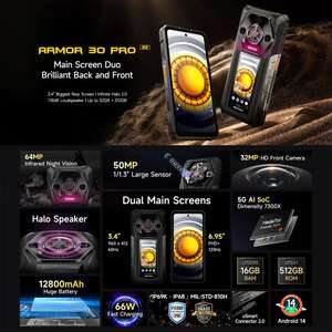 Teléfono Robusto Ulefone Armor 30 Pro de Gran Venta, 16GB+512GB, Visión Nocturna, Pantalla Doble de 6.95 Pulgadas + 3.4 Pulgadas, Android 14 - Product Image 5