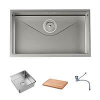 Évier de cuisine commercial Vbosr en acier inoxydable 304, fait main, à cuve unique, rectangulaire, profond, à encastrer, moderne