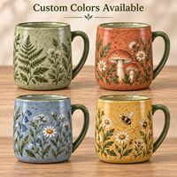 Collection de tasses en céramique illustrées à la main avec motif champignon forestier et glaçure mouchetée – Tasses en porcelaine personnalisées sur le thème de la forêt, vente en gros