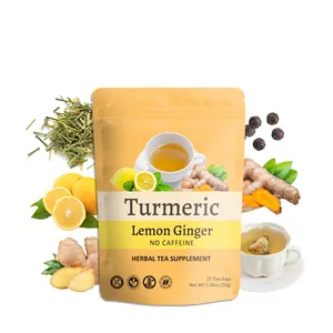 Private label CAFEÍNA-FREE Herbal Tea Bags benefícios de saúde naturais Turmeric Lemon Ginger Tea