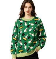 Pull jacquard de Noël pour homme et femme, motif boule et quilles de bowling 3D, pull d'hiver à manches longues