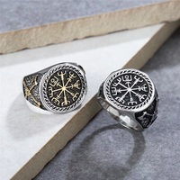 Norse Viking Vintage Acier Inoxydable Triangle Logo Anneau Nordique Viking Rune Boussole Ronde Chevalière Anneau pour Hommes