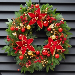 Shop Window Decoration Xmas Red <b>Bow</b> Christmas Ball Wreath Christmas - Product Image 1