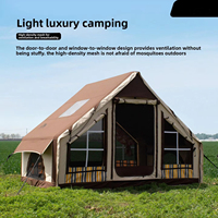 Tente de glamping gonflable en toile de coton avec auvent avant, colonne d'air de 17 cm, tente de camping de luxe pour la famille et les centres de villégiature