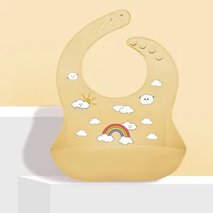 Desain baru 2024 pabrik asli menerima Logo kustom celemek bayi silikon tahan air untuk memberi makan bayi