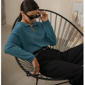 Maglione Pullover Casual All-Match da donna di moda autunno inverno 2025 stile coreano per colletto a Polo con risvolto a croce frontale - Product Image 6