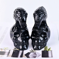New Product Healing Black Obsidian Handmade Figurines Crystal Skulls Crafts Black Obsidian Raven Skulls