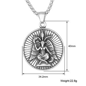 Collar con Colgante Circular de Acero Inoxidable Estilo Gótico Vintage con Símbolo de Baphomet, <span class=keywords><strong>Lucifer</strong></span>, <span class=keywords><strong>Diablo</strong></span>, Satánico y Cabra - Product Image 2