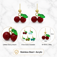 Pendientes de Cereza Coloridos de Acero Inoxidable y Acrílico, Colgantes de Frutas de 19mm, Multicolor Rojo Verde Blanco, Joyería Linda para Mujer al por Mayor