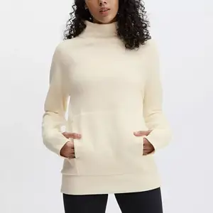 महिलाओं के लिए इकोच होलसेल कस्टम एथलेटिक थंब होल डिज़ाइन पुलओवर रागलन लंबी आस्तीन वाली फिट प्लेन मॉक नेक स्वेटशर्ट