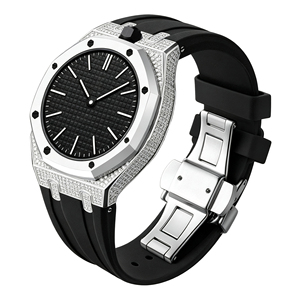 New <strong>Diamond</strong> Encrusted Stainless Steel Modified <strong>Watch</strong> Frame Silicone <strong>Watch</strong> Band for S <strong>Watch</strong> &amp; AP Royal Pop - Product Image 1