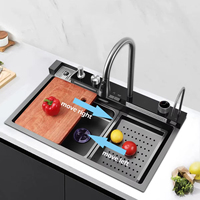 Robinet de cuisine moderne rectangulaire multifonctionnel intelligent à affichage numérique 304 en acier inoxydable brossé et laiton, avec douchette extractible