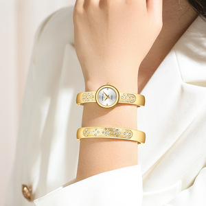 Women's Gold <b>Watch</b> and Bangle <b>Set</b> Rhinestone Inlaid Stainless Steel Quartz <b>Watch</b> Luxe Rhinestones Bangle Fashion Jewelry <b>Set</b> - Product Image 3