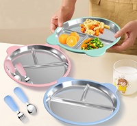Nouvel ensemble d'alimentation pour bébé en gros, personnalisé, sans BPA, comprenant un bol en silicone, une assiette à succion en acier inoxydable et des bavoirs