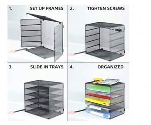 Office Home or School Metal <b>File</b> Letter Organizer with 5 <b>Trays</b> Paper Sorter Desk Organizer - Product Image 4