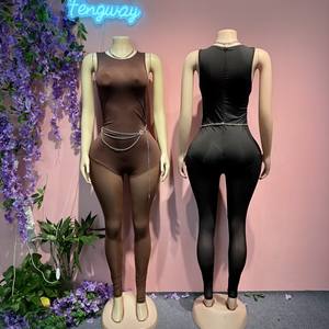 Combinaison sans manches en maille transparente effet seconde peau Été 2026 - Combinaison moulante transparente tendance - Product Image 2