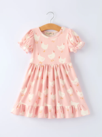 Robe de Pâques vintage pour filles, motif lapin fraise et nœud, en soie de lait respirante, ODM, pour bébé fille