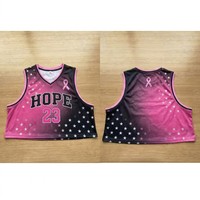 Maillot de basketball personnalisé OEM pour femme, sublimé, avec ruban rose pour la sensibilisation au cancer du sein, débardeur court en maille pour filles