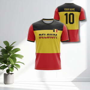 Maglia da Calcio Ispirata al Belgio Personalizzabile con Nome e Numero Rossa Gialla Nera per Tifosi - Product Image 3