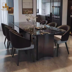 Villa de estilo italiano, comedor, mesa negra de lujo y juego de sillas, Hotel, <span class=keywords><strong>restaurante</strong></span>, mármol, 6 asientos, mesa de comedor, muebles - Product Image 1