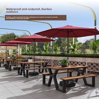 Ensemble de salle à manger d'extérieur moderne en métal imperméable combinaison de bancs de table longs pour restaurant et jardin