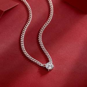 Collar de <span class=keywords><strong>Cadena</strong></span> Cubana con Moissanita de 1ct 2ct 3ct, Plata de Ley 925, Estilo Hip Hop, Colgante de Piedra Redonda, Joyería para Hombres y Mujeres - Product Image 2