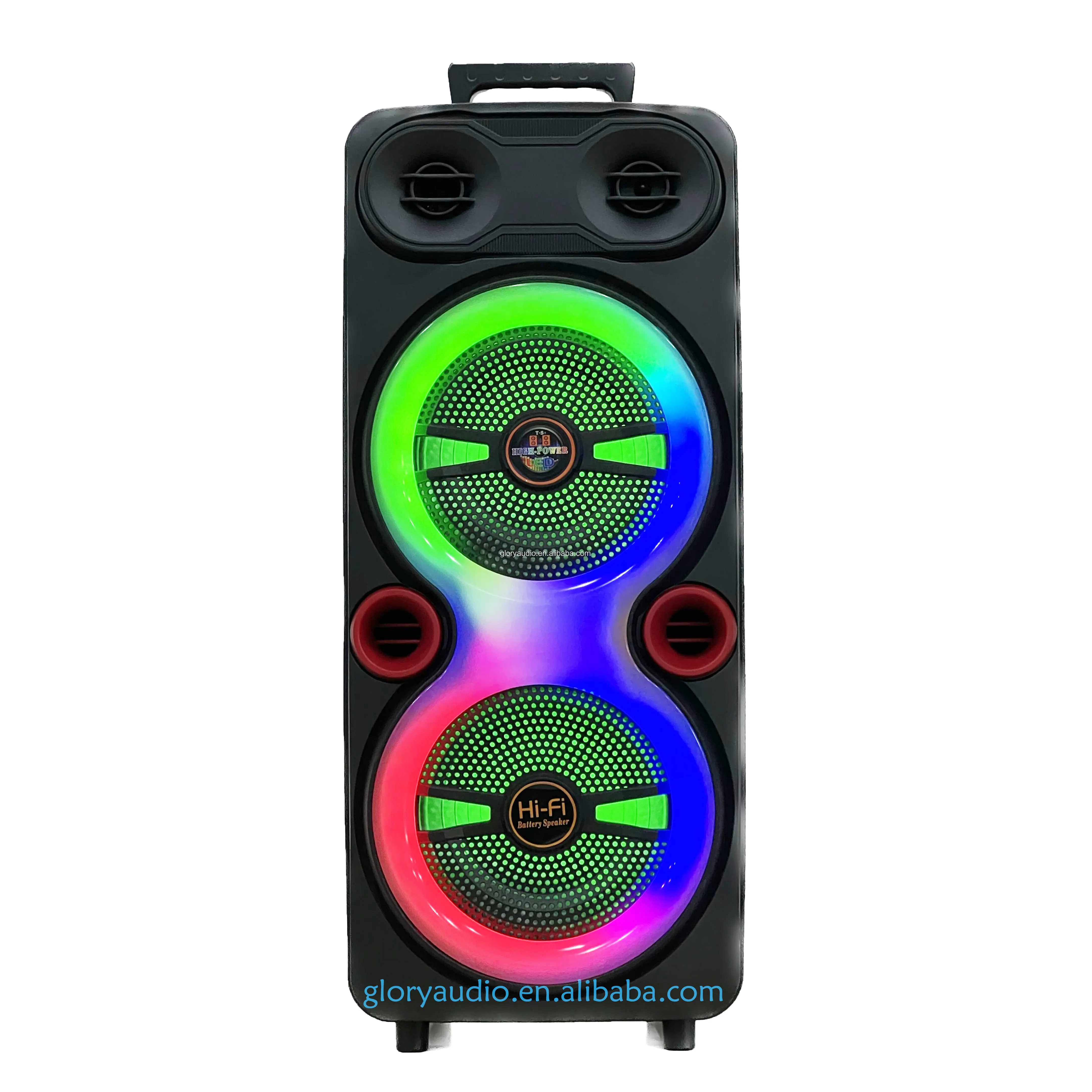 Active 8 Inch Dual Wireless Portable Powered Speakers LED Colorful Flashing Light DC Battery Power TF Home Theater Includes Mic