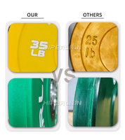 Set Peralatan Gym Fitness Hi-Temp, Pelat Berat Bumper Karet Berlapis 20Kg 45 Lbs, Kompetisi Peralatan Gym