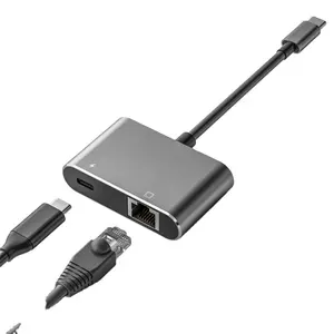 USB Tipo C para Rj45 Gigabit Ethernet Lan 1000Mbps Placa de rede com fio PD Carregamento rápido Tipo-C Conversor USB 3.0 HUB