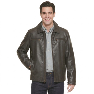 Leather <b>Quilted</b> Jacket Men-Winter Plus Size Waterproof-Bold Rider Style-Smooth Texture-Casual & Biker Leather Jacket - Product Image 1