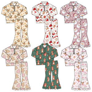 Novedad en Conjunto Navideño Personalizado para Niña con Diseño de Cremallera y <span class=keywords><strong>Pantalones</strong></span> Acampanados con Flecos - Product Image 1