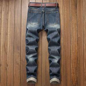 Jean en denim bleu taille haute pour homme, coupe skinny, style motard, boyfriend, déchiré, délavé et vieilli, grandes tailles - Product Image 6
