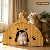 Mobilier pour chat d'intérieur : Maison dôme arquée fermée avec porte à motif de patte, nid douillet et espace de sommeil