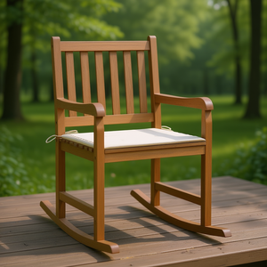 Silla Mecedora de Madera de Teca con Cojín Crema, Cómoda Silla de Jardín, Muebles de Exterior de Estilo Tradicional - Product Image 2