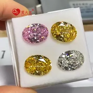 Top Grade Loose Cz Stones Wholesale 4K Crushed Ice Cut G White Light Yellow Pink Oval Shape Cubic Zirconia