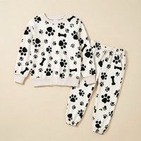 Ensemble sweat-shirt et pantalon pour enfants 100 % coton respirant, motif patte d'animal mignon, vêtements décontractés pour enfants, automne-hiver, vente en gros