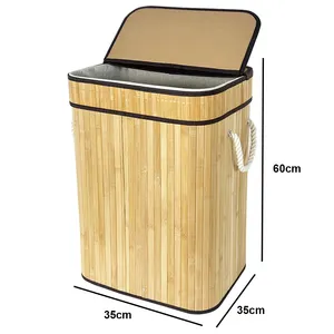 다기능 친환경 대나무 세탁 바구니 뚜껑이있는 욕실 방수 의류 보관 바구니