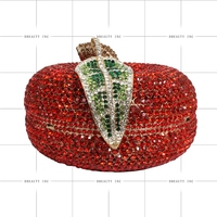 Pochette de soirée de luxe pour femme, motif pomme scintillante avec strass et cristaux, style classique et décontracté, en cuir PU et métal, avec bandoulière chaîne, pour les soirées