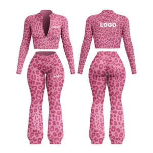 Set di <span class=keywords><strong>Pantaloni</strong></span> Casual Personalizzati da Donna Helobro, Set Due Pezzi con <span class=keywords><strong>Pantaloni</strong></span> <span class=keywords><strong>a</strong></span> <span class=keywords><strong>Zampa</strong></span> Stampa Leopardata, Completo Sportivo da Donna - Product Image 3