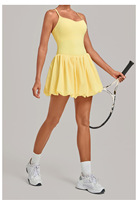 Shorts de sport athlétiques pour femme avec logo personnalisé sur le devant, bretelles spaghetti, dos croisé, ourlet bouffant, longueur genou, pour le tennis et le golf