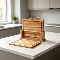 Ensemble de planches à découper en bois d'acacia avec support de rangement, planches à découper multifonctionnelles en bois pour la cuisine, la viande, le fromage, les légumes