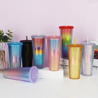 Gobelet à eau en plastique moderne le plus populaire, 16 oz, 22 oz, 24 oz, sans BPA, double paroi, verres, gobelet à durian avec paille pour le camping