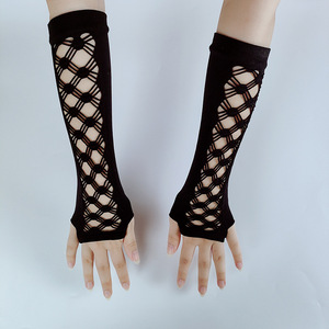 <span class=keywords><strong>Gants</strong></span> <span class=keywords><strong>longs</strong></span> en maille respirante noirs pour femmes, en nylon, avec motif croisé, sexy et personnalisables, vente en gros pour l'été - Product Image 3