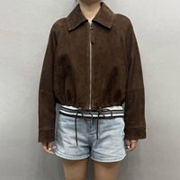 Veste en cuir vintage à fermeture éclair Jancoco OEM pour femmes, veste en daim véritable personnalisée avec ourlet à cordon