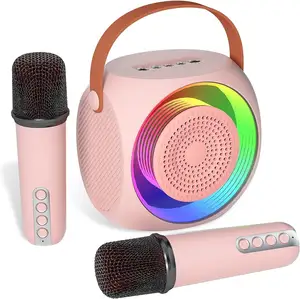 Thuis Mini Karaoke Machine Draagbare Draadloze Bluetooth Speaker 10W Hifi Speler Met 2 Draadloze Microfoon Met Rgb Led Licht