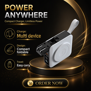 Banco de Energía Portátil de Viaje con Cables Integrados y Enchufes Globales Desmontables, Carga Inalámbrica Magnética, Pantalla LED, Batería <span class=keywords><strong>Externa</strong></span> - Product Image 1