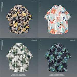 Offre Spéciale à la mode hommes fleur décontracté Vintage chemise de plage ample Logo personnalisé boutonné chemise à manches courtes - Product Image 5