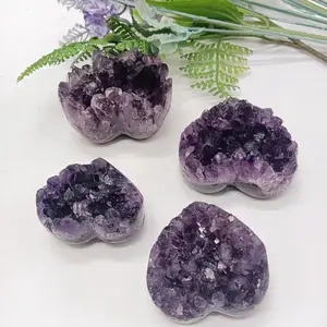 Großhandel Bester Preis Natürliche Druzy Uruguay Rohe Amethyst Kristall Geode Stein Herz Cluster