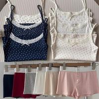 Débardeur en dentelle florale 100 % coton avec nœud pour femme, vêtement de printemps et d'été, haut de pyjama court pour l'intérieur