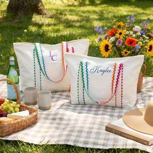 Sac fourre-tout en toile personnalisé avec nom, initiales brodées, forme carrée décontractée, couleur unie, cadeau pour demoiselle d'honneur, idéal pour l'été - Product Image 3